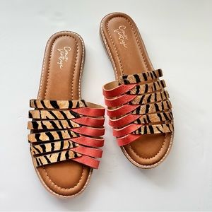 Crown Vintage Coral Zebra Priska Sandal Sz 7 NWOB